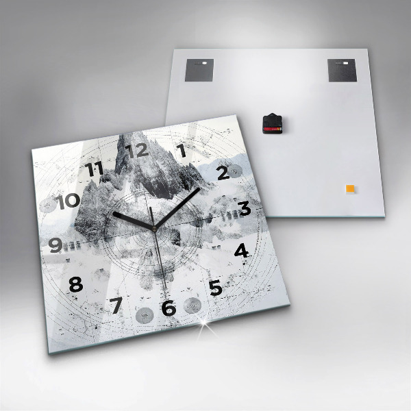 Square glass wall clock Cartoon mountains