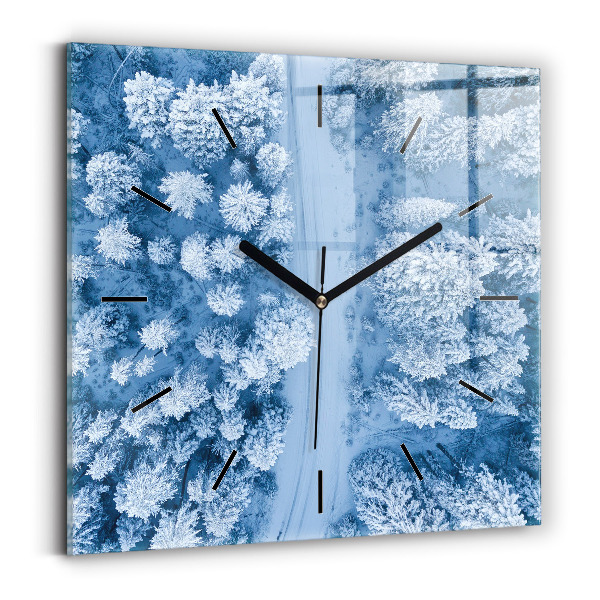 Square glass wall clock Forest from a drone