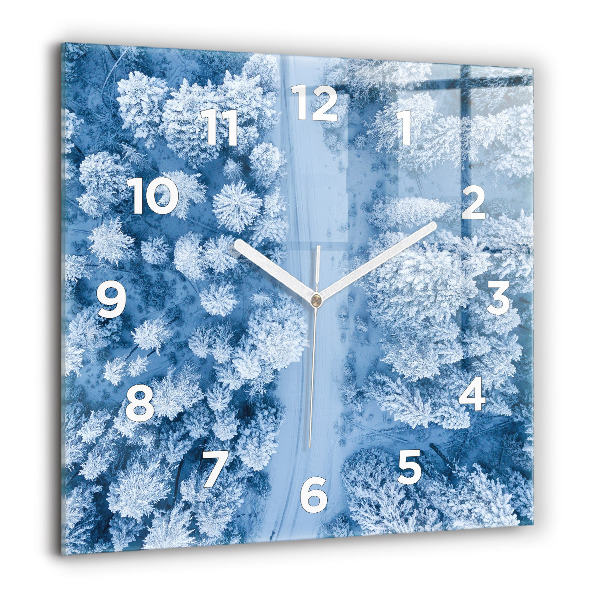 Square glass wall clock Forest from a drone