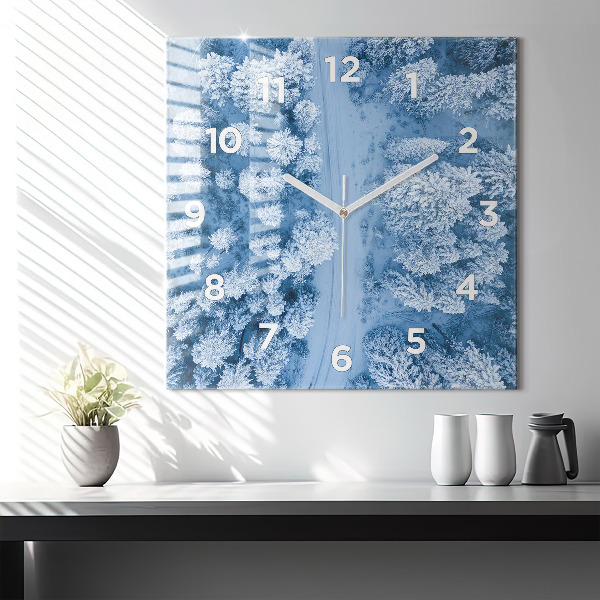Square glass wall clock Forest from a drone