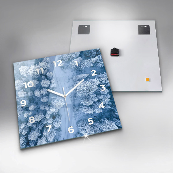 Square glass wall clock Forest from a drone