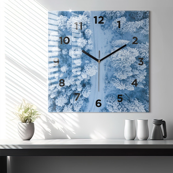 Square glass wall clock Forest from a drone