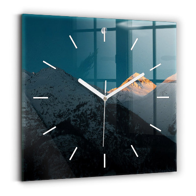 Square glass wall clock Sunset in the mountains