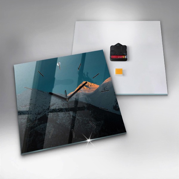 Square glass wall clock Sunset in the mountains