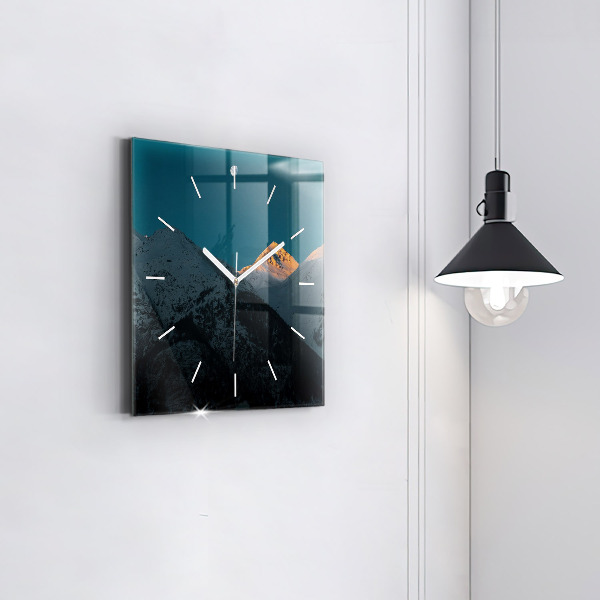 Square glass wall clock Sunset in the mountains