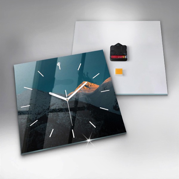 Square glass wall clock Sunset in the mountains
