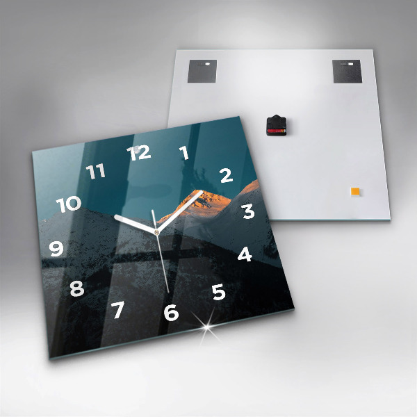 Square glass wall clock Sunset in the mountains