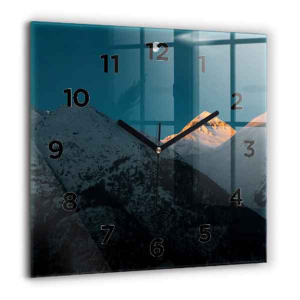 Square glass wall clock Sunset in the mountains