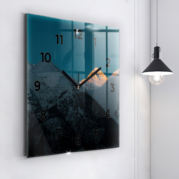 Square glass wall clock Sunset in the mountains