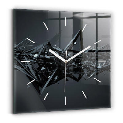 Square glass wall clock Black abstraction