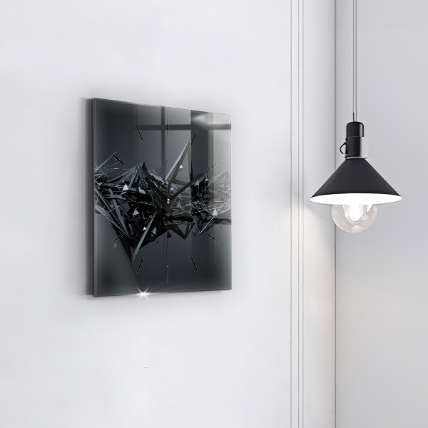 Square glass wall clock Black abstraction