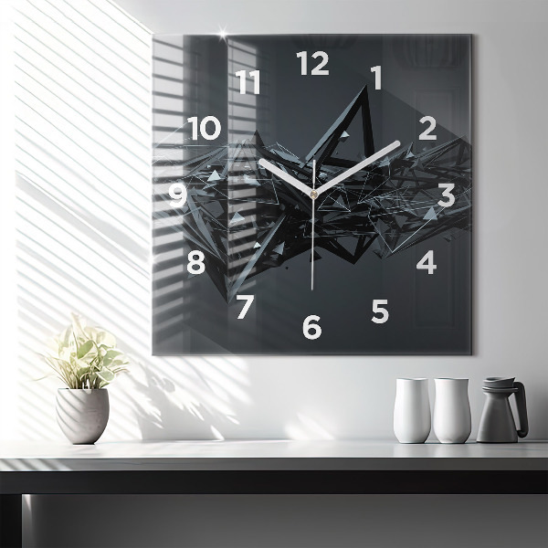Square glass wall clock Black abstraction