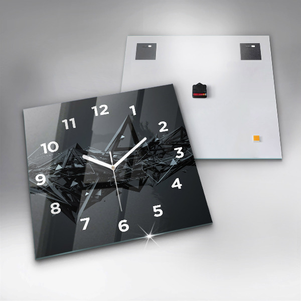 Square glass wall clock Black abstraction