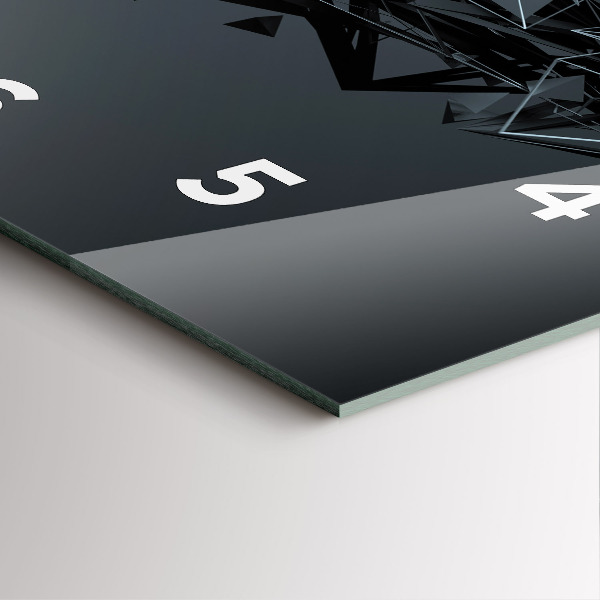 Square glass wall clock Black abstraction