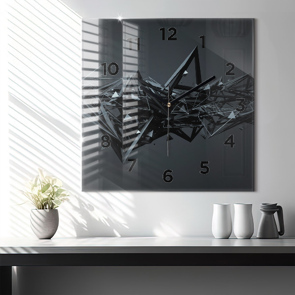 Square glass wall clock Black abstraction