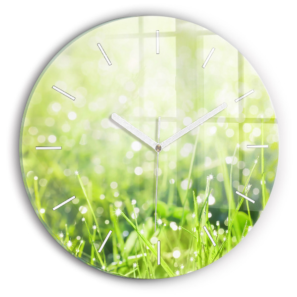 Round glass clock Green grass