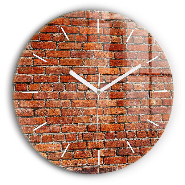 Round glass clock Old brick wall