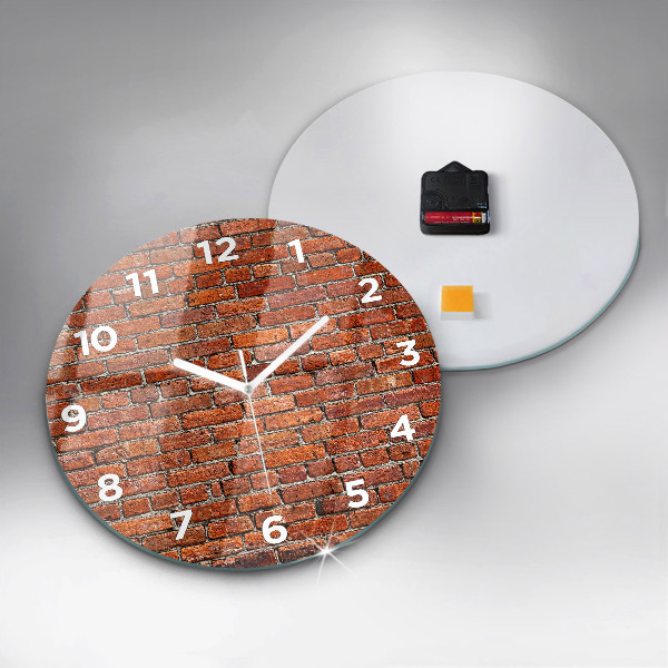 Round glass clock Old brick wall