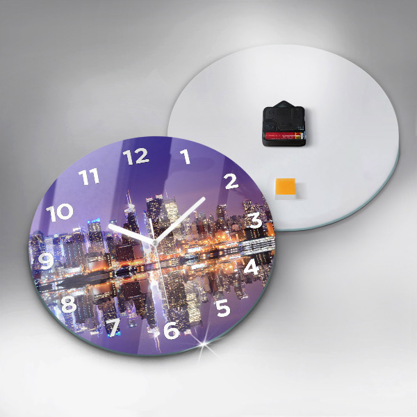 Round glass clock New York City at Night