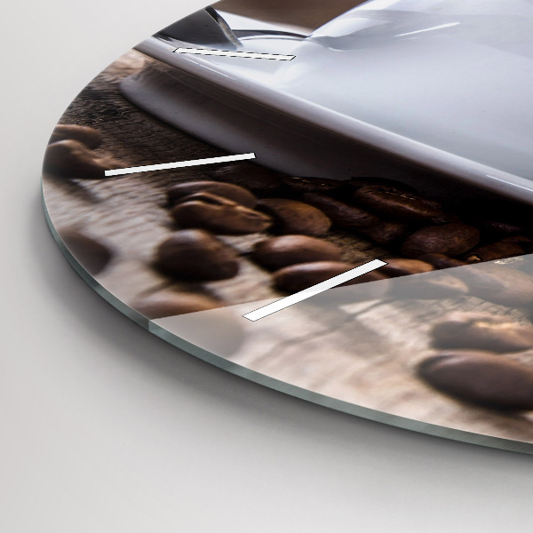 Round glass clock A cup of coffee