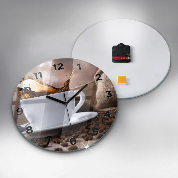 Round glass clock A cup of coffee