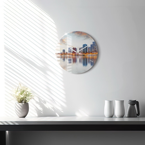 Round glass clock Panorama with the Eiffel Tower