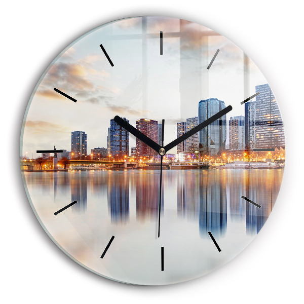 Round glass clock Panorama with the Eiffel Tower