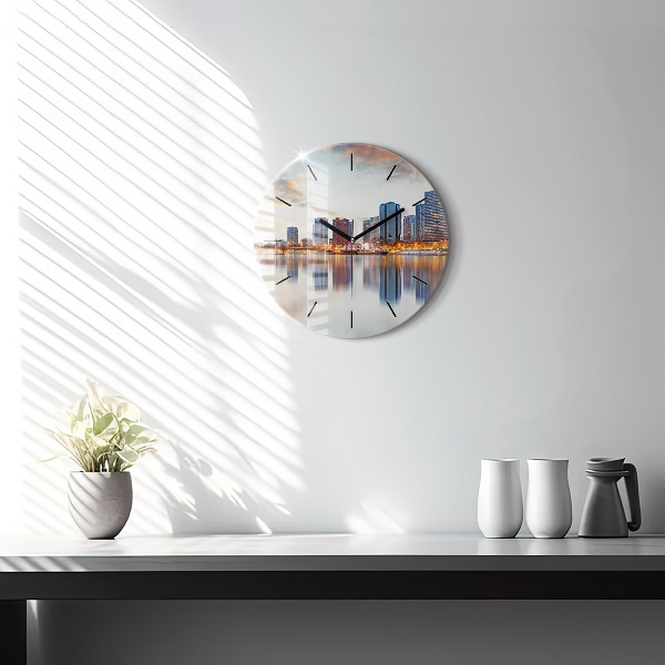 Round glass clock Panorama with the Eiffel Tower
