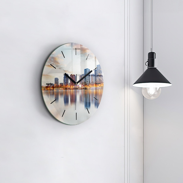 Round glass clock Panorama with the Eiffel Tower