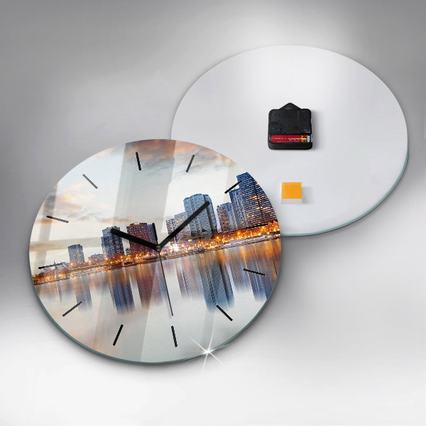 Round glass clock Panorama with the Eiffel Tower