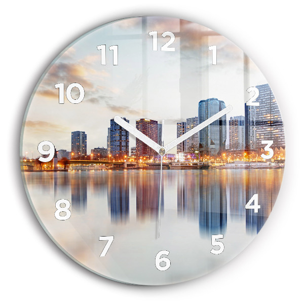 Round glass clock Panorama with the Eiffel Tower