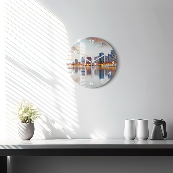 Round glass clock Panorama with the Eiffel Tower