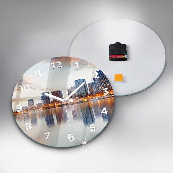 Round glass clock Panorama with the Eiffel Tower
