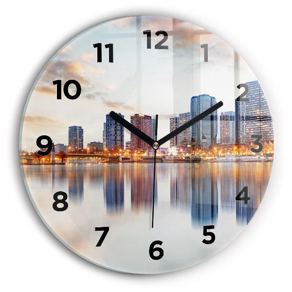 Round glass clock Panorama with the Eiffel Tower