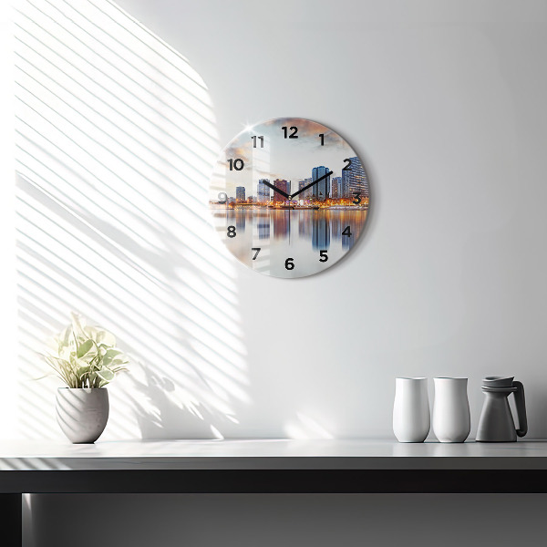 Round glass clock Panorama with the Eiffel Tower