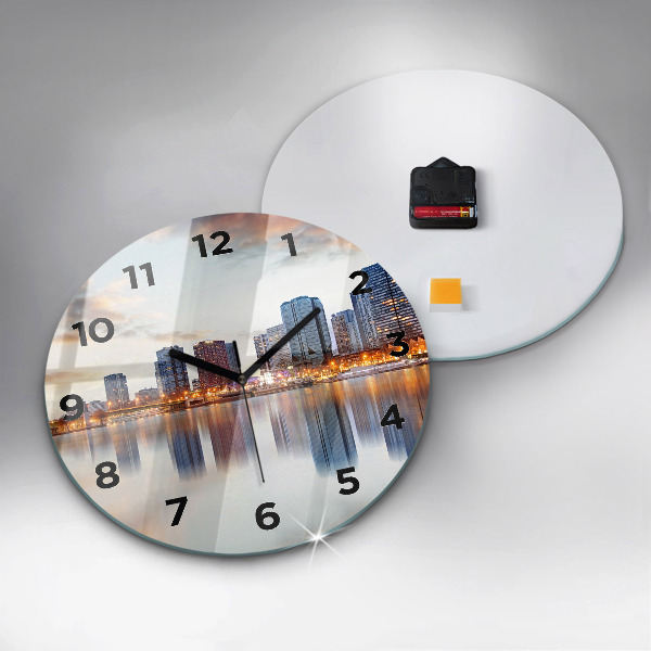 Round glass clock Panorama with the Eiffel Tower