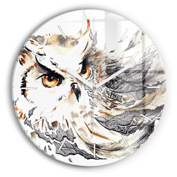 Round glass clock Owl symbol of wisdom