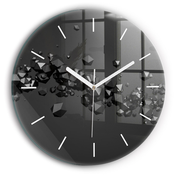 Round glass clock Black abstraction