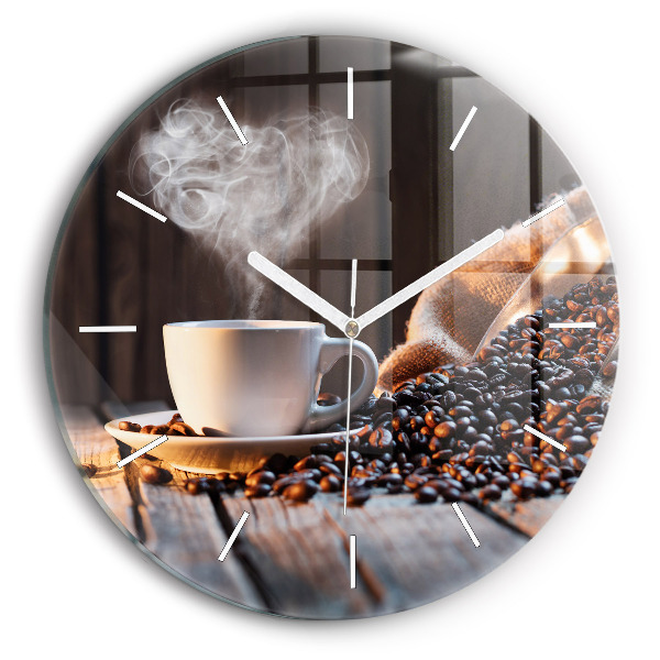 Round glass clock A cup of coffee