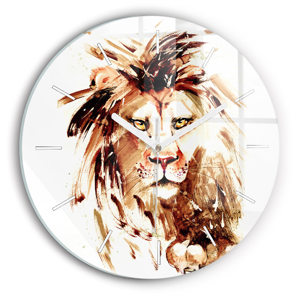 Round glass clock Illustration of a brown lion