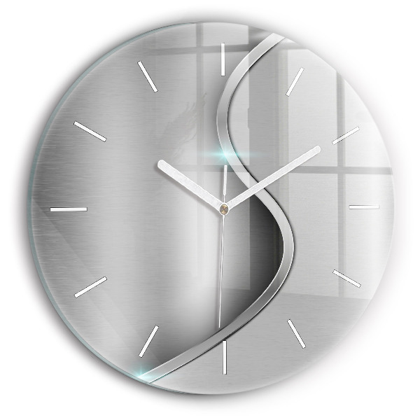 Round glass clock Gray metal abstraction