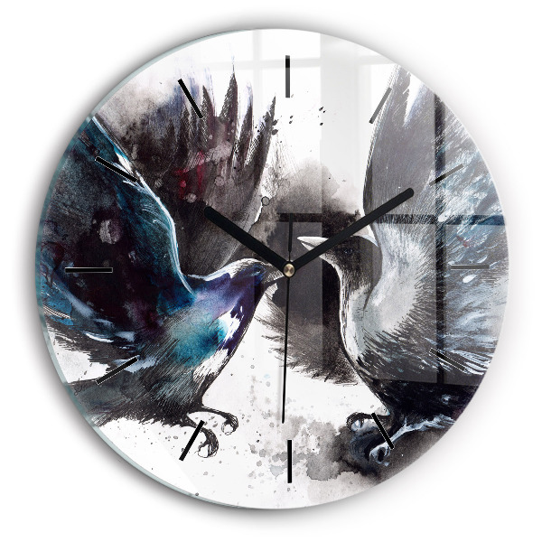 Round glass clock Painted Birds