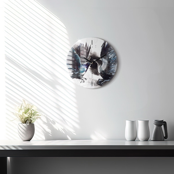 Round glass clock Painted Birds