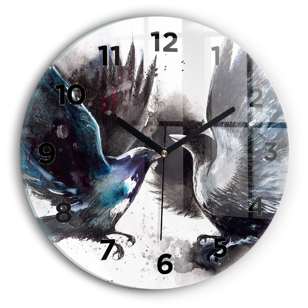 Round glass clock Painted Birds