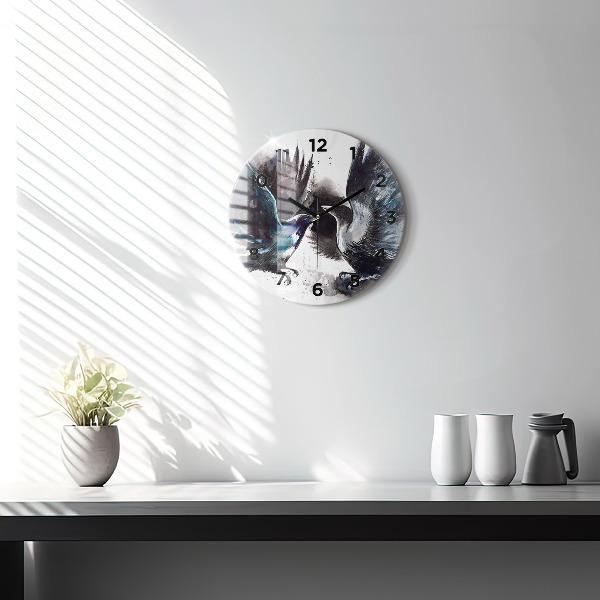 Round glass clock Painted Birds