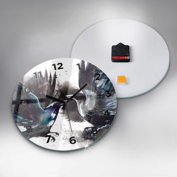 Round glass clock Painted Birds