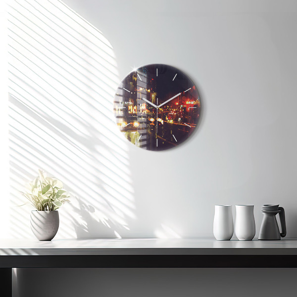 Round glass clock Painted city