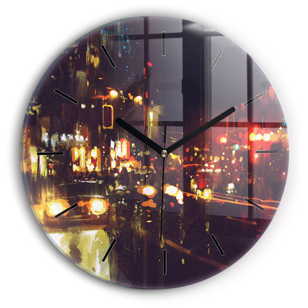 Round glass clock Painted city