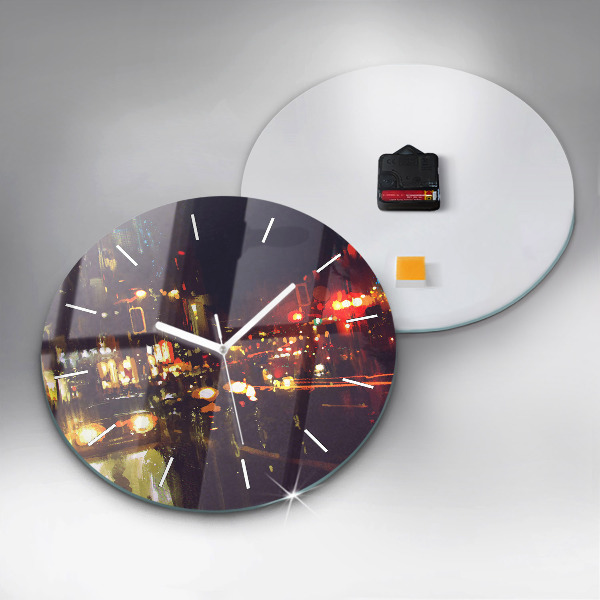 Round glass clock Painted city