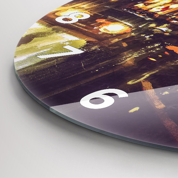 Round glass clock Painted city